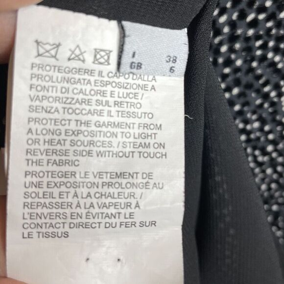 PINKO Mini Dress Women 2 Black Gray Dot Long Sleeve Ruffle Trim Viscose Silk - Picture 13 of 15